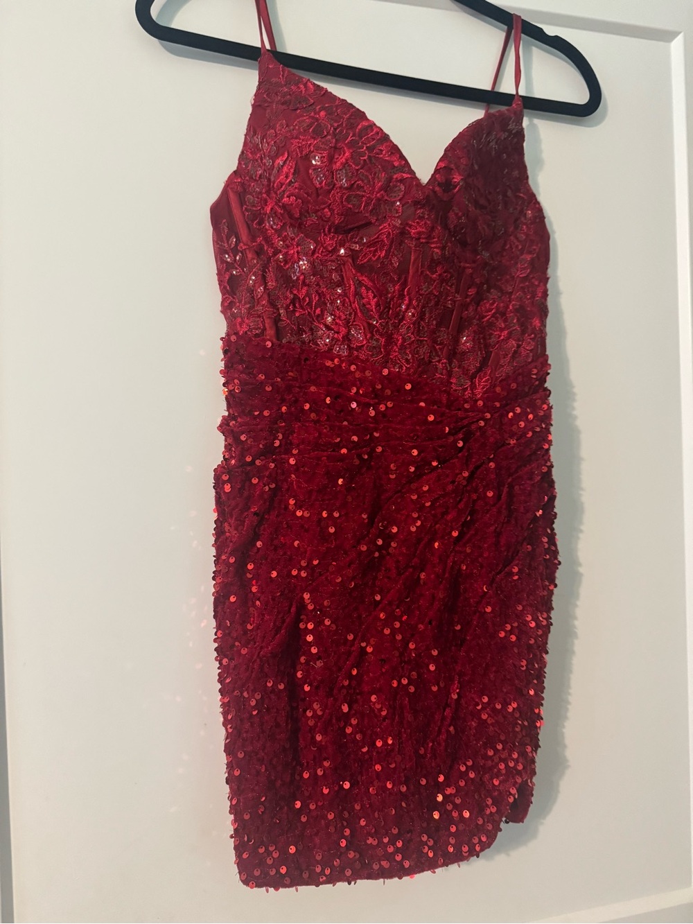Red Sequin Lace Bodycon Dress